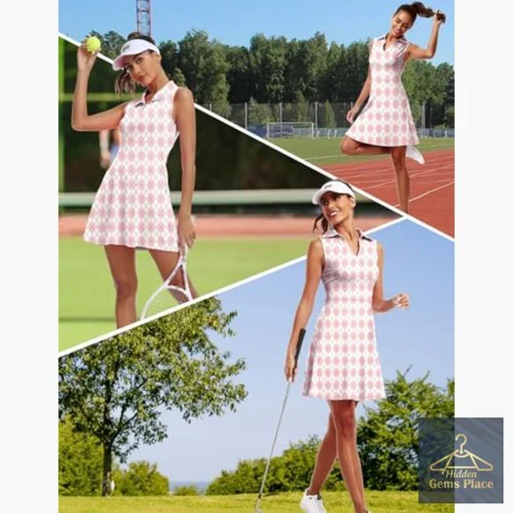 Active Dress with Built-In Shorts, Polyester Spandex Blend, V-Neck - Picture 2 of 7